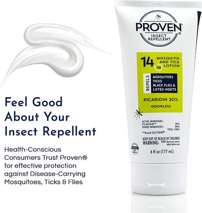 Proven Insect Repellent Lotion for Mosquitoes, Ticks & Black Flies - (2 Pack) 6 fl oz - DEET Alternative Mosquito Repellent - Up to 14-Hour Protection - Great for Camping or Hiking - Odorless