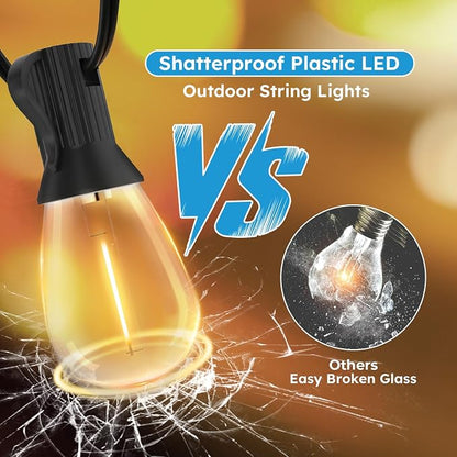 GvvooHome S11 LED Outdoor String Lights 50FT, Shatterproof & Waterproof Patio Lights with 16 Plastic Bulbs for Porch, Deck, Garden, Backyard, Balcony, 2700K Dimmable