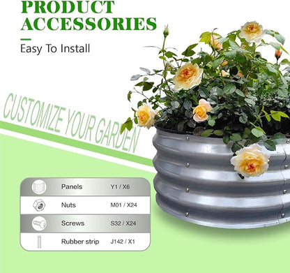 GrowHaus 2x2x1FT Galvanized Raised Garden Bed, Planter Boxes Outdoor Round Metal Garden Beds for Planting Vegetables Flowers Herbs Silver