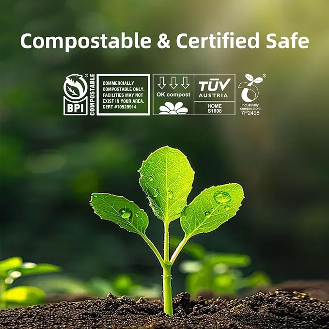 Compostable Trash Bags 3 Gallon, Extra Thick 0.8 Mils, 100 Count, ASTM D6400, BPI, OK Compost Home Certified, Small Kitchen Compost Bags,Green Bin Liners for Food Waste and Composting