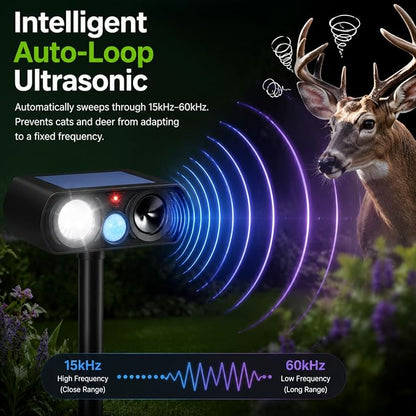 2026 Sonic Fortress Pro Deer Repellent Devices for Plants,4Pack Feral Cat Repellent Outdoor Solar Ultrasonic Animal Repellent with Motion Sensor&Flash Light,Raccoon Fortress Pro for Vegetable Garden