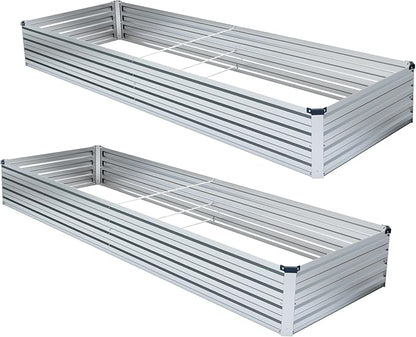 Meberam 2 Pack 8x2x1FT Galvanized Raised Garden Beds Kit Outdoor Metal Gardening Planter Box for Vegetable Elevated Flower Herbs,Silver