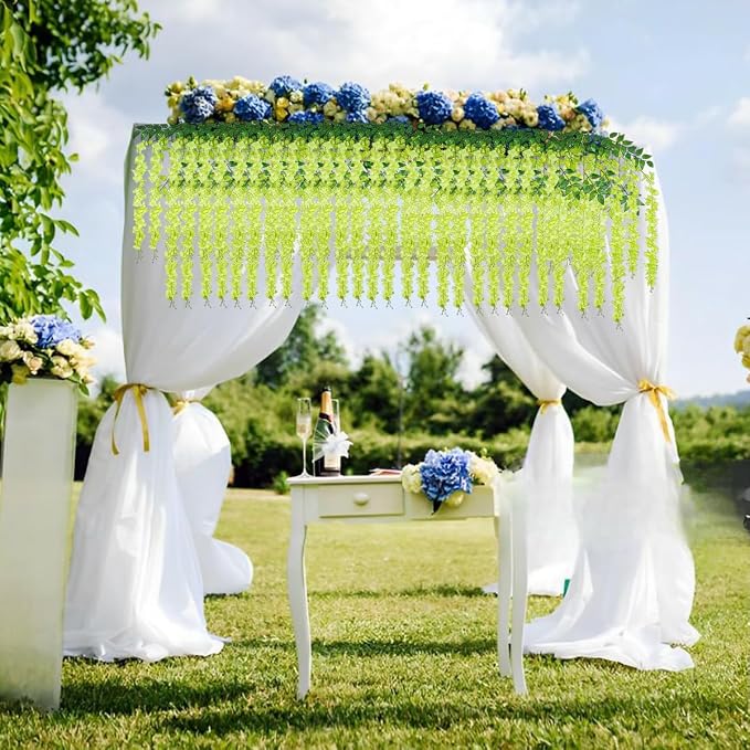 Artificial Wisteria Hanging Flowers Fake Wisteria Flower Garland Silk Vines Rattan Decor for Home Wedding Arch Wall Garden Greenery Bedroom Outdoor Office Party Decoration(24, Green)