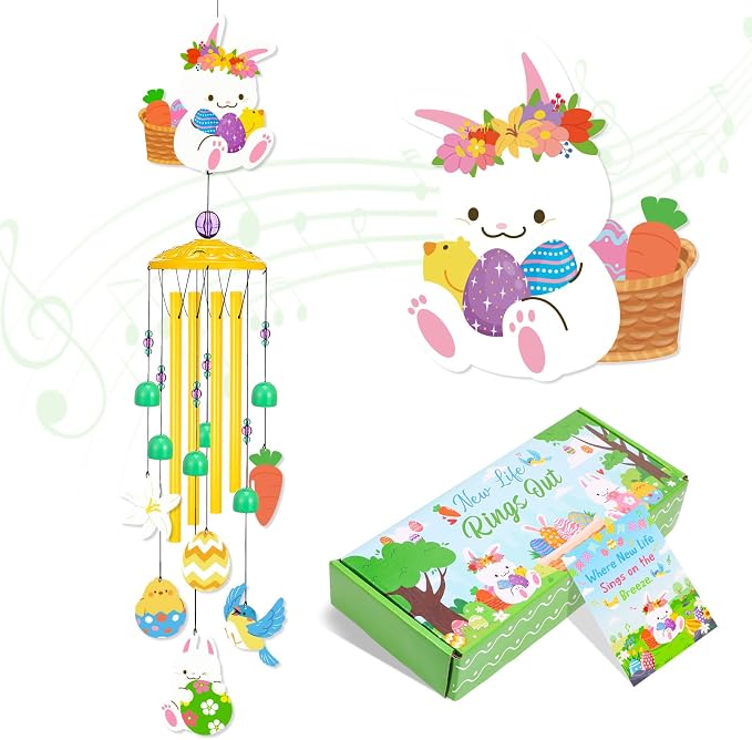 Bunny Wind Chimes Outdoor Garden Metal Wind Chimes with Gift Box | Bunny Wind Chimes for Porch Patio Yard Balcony Garden Decor Gift for Women Moms Friends