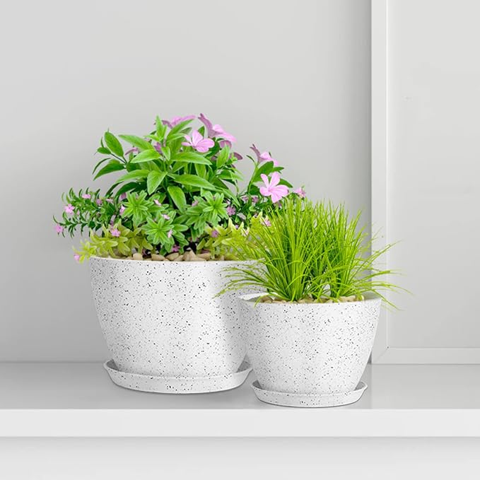 lokeisna 5 Pcs Plant pots, 7.5/6.5/5.7/4.9/4.1 inch Pots for Plants, Flower Pot Indoor Modern Decorative Plant Pot, Plant Pots Indoor with Drainage and Saucer for All House Plants, Spray Spots
