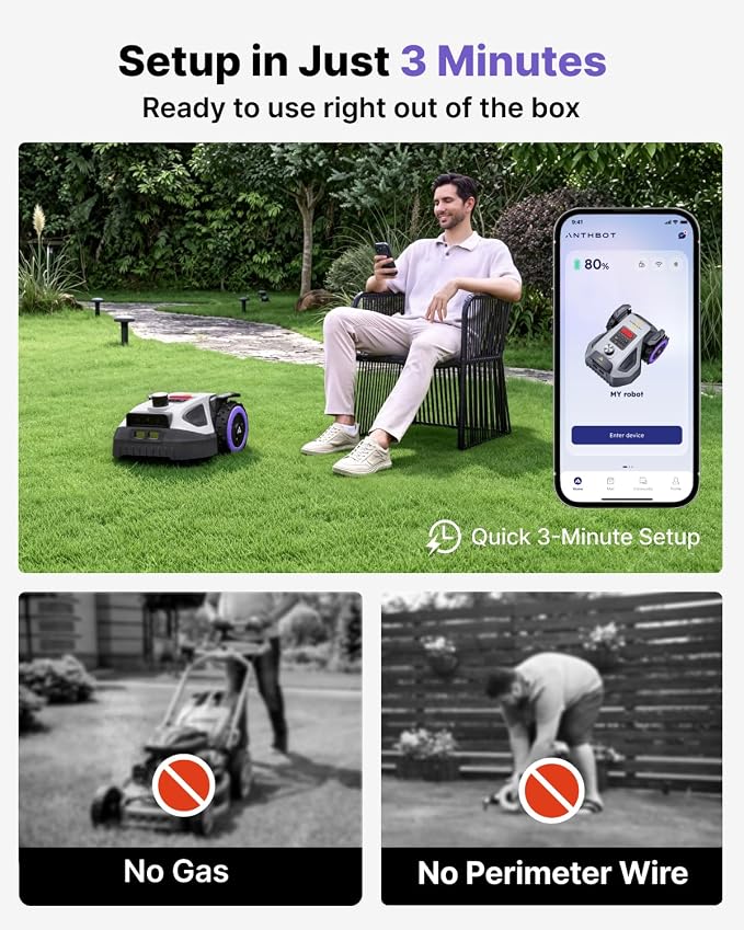 ANTHBOT M9PRO Robot Lawn Mower 1/4 Acre, LIDAR+Dual Vision+Full-Band RTK Robotic Lawnmower, No Perimeter Wire, App Control Obstacle Avoidance, 45% Slope, Cutting Height, Multi-Zone Mapping
