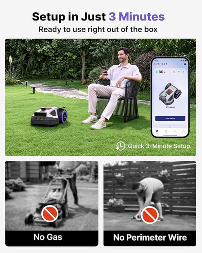 ANTHBOT M9PRO Robot Lawn Mower 1/4 Acre, LIDAR+Dual Vision+Full-Band RTK Robotic Lawnmower, No Perimeter Wire, App Control Obstacle Avoidance, 45% Slope, Cutting Height, Multi-Zone Mapping
