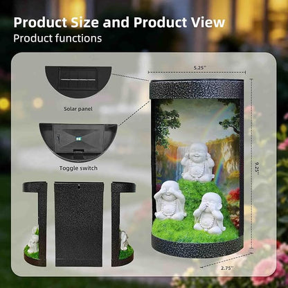 See No Evil Hear No Evil Speak No Evil Buddha Statue Solar Landscape Light,Color-Changing LED Light,Waterproof,Outdoor Garden Decoration,Automatic Light-Sensing Design,Zen-Themed