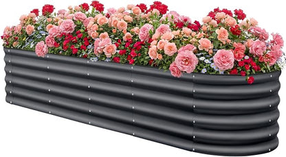 8x2x1.5ft Galvanized Raised Garden Bed Outdoor, 18'' Oval Large Metal Planter Garden Boxes for Gardening, Planting Deep Root Vegetables, Herbs, Fruits, Flower, Rustproof, Rubber Strip, Gray