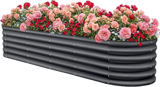 8x2x1.5ft Galvanized Raised Garden Bed Outdoor, 18'' Oval Large Metal Planter Garden Boxes for Gardening, Planting Deep Root Vegetables, Herbs, Fruits, Flower, Rustproof, Rubber Strip, Gray
