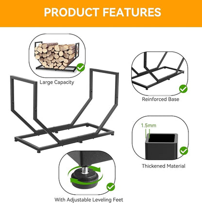 Firewood Rack Outdoor Indoor,31 Inch Firewood Holder,2.58ft Heavy Duty Metal Firepace Log Holder,Wood Storage Rack With Adjustable Feet,Black