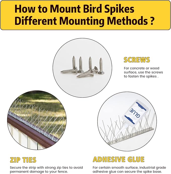 KKY 12 Pack Bird Spikes-13 inch Anti-Bird Nails Repellent Metal for Pigeon and Other Small Birds(12.9 Feet)