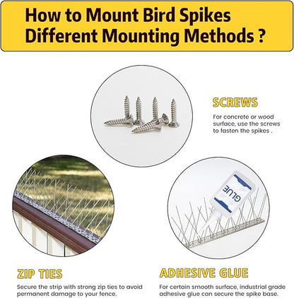 KKY 12 Pack Bird Spikes-13 inch Anti-Bird Nails Repellent Metal for Pigeon and Other Small Birds(12.9 Feet)