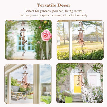 35" Giraffe Wind Chimes for Outside, Rustic Copper Mother & Baby Giraffe Silhouette Decor with 6 Pendants - Elegant Memorial Windchime - Heartwarming Gift for Mom & Animal Lovers