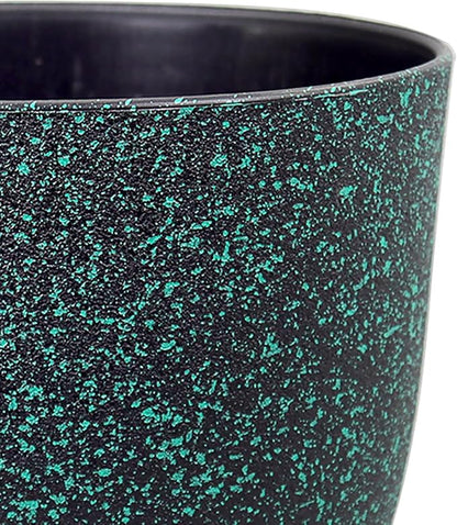 WSMKSZ Plant Pots 10/9/8 inch, Set of 3 Modern Decorative Plastic Planters with Drainage Holes and Saucers for Garden House Plants, Flower Pots for Indoor Outdoor Plants, Black with Green Speckles