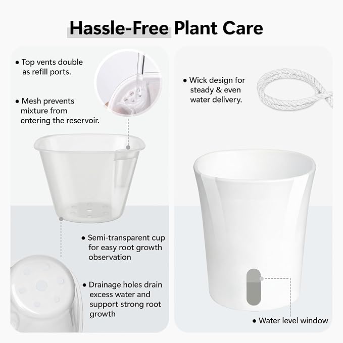 10 Pack 4" Self Watering Small White Plant Pots for Indoor Plants, Clear Inner Cup, Water Level Indicator, Drainage Holes & Wick, for Cuttings, Seedlings, Herb, African Violet, Hoya, Begonia
