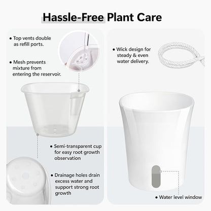 10 Pack 3" Self Watering Small White Plant Pots for Indoor Plants, Clear Inner Cup, Water Level Indicator, Drainage Holes & Wick, for Cuttings, Seedlings, Herb, African Violet