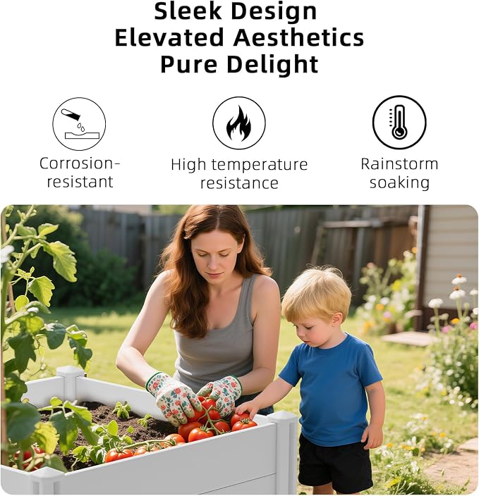 4'x4'x12 White Vinyl Raised Garden Bed Kit | Screwless Modular Planter Box | Outdoor Above Ground Bed for Vegetables, Herbs, Flowers & Whelping Pen