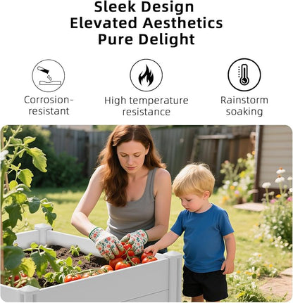 4'x4'x12 White Vinyl Raised Garden Bed Kit | Screwless Modular Planter Box | Outdoor Above Ground Bed for Vegetables, Herbs, Flowers & Whelping Pen