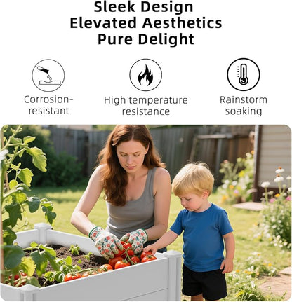 8'x4'x12 Large Vinyl Raised Garden Bed | Screwless Modular Planter Box with Open Bottom | Rust-Proof Outdoor Above Ground Bed for Vegetables, Herbs, Flowers & Whelping Pen