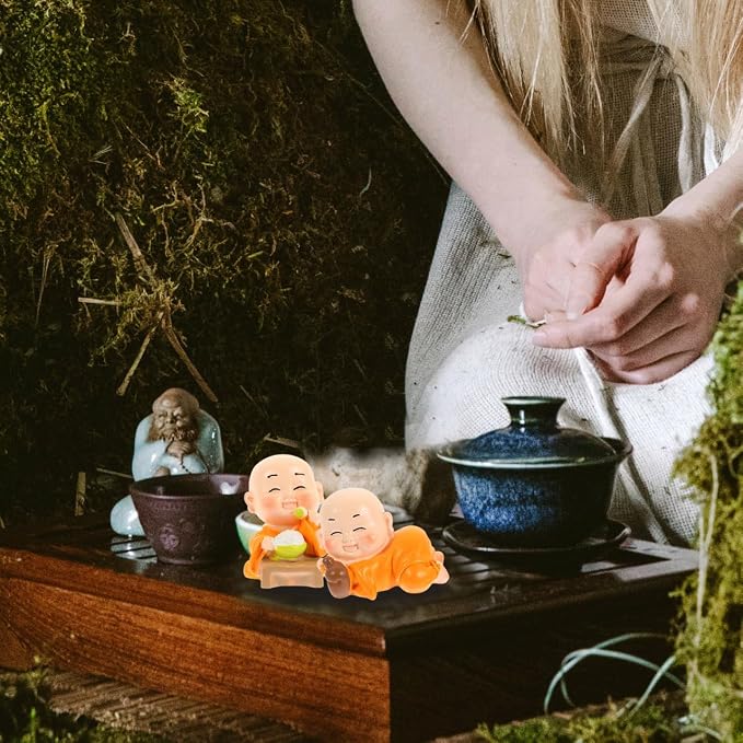 Unomor Mini Zen Monk Figurines Set of 7 1.37In Resin Little Buddha Statues Decorative Monk Statue for Home Desk Garden Compact Buddhist Sculpture Gift