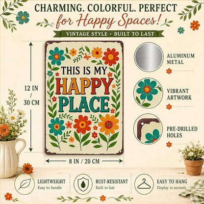 Funnysign Garden Gifts This Is My Happy Place Vintage Tin Sign for Home Garden Greenhouse Patio Yard Decor 8 X 12 Inch(3981)
