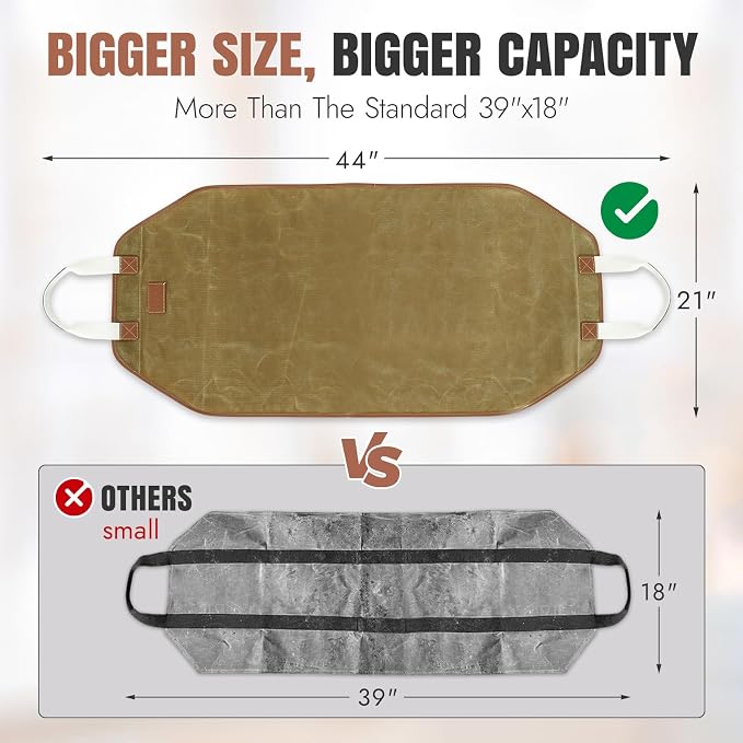 INNO STAGE Canvas Log Carrier Bag,Durable Wood Tote,Fireplace Stove Accessories,Extra Large Firewood Holder with Handles for Camping (44" L x 21" W-Khaki)