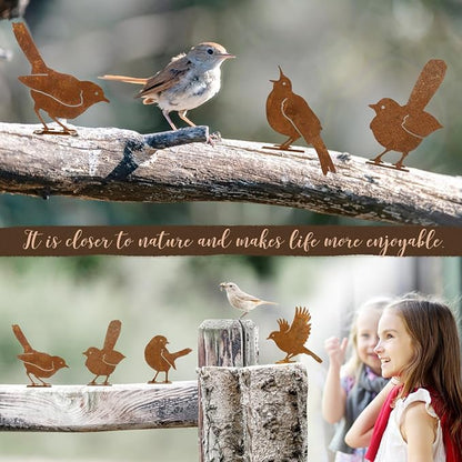 OULYDEKO 5PCS Rusty Birds Decoration,Outdoor Bird Wall Decor,Metal Birds Yard Decor, Metal Birds Craft Statue Ornaments - Garden Sculptures and Yard Art, Fence Decorations Outdoor,Rustic Garden Decor