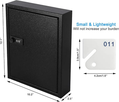 KYODOLED Key Box, Wall Mount 60 Key Cabinet, Combination Lock, Black | Numbered Key Storage Organizer, Secure Lock Box, Key Hooks & Labels, Home, Office & Property Management, 12.1 x 10.2 x 2.5 In