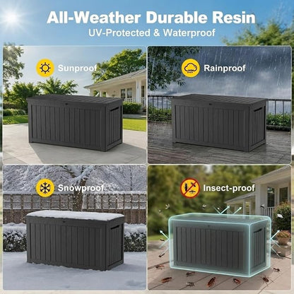 270 Gallon Outdoor Storage Box Resin Deck Box All Weather Waterproof Large Lockable Storage Container Deck Box for Patio Furniture, Garden Tools, Lockable, Black New