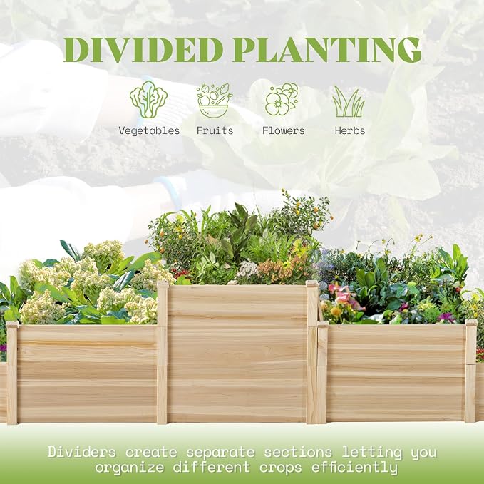 SPECRAFT 3-Tier Raised Garden Bed, Adjustable Fir Wood Outdoor Planter Box with Dividers, Tool-Free Assembly for Vegetables, Herbs, Flowers, 28 Inch Depth