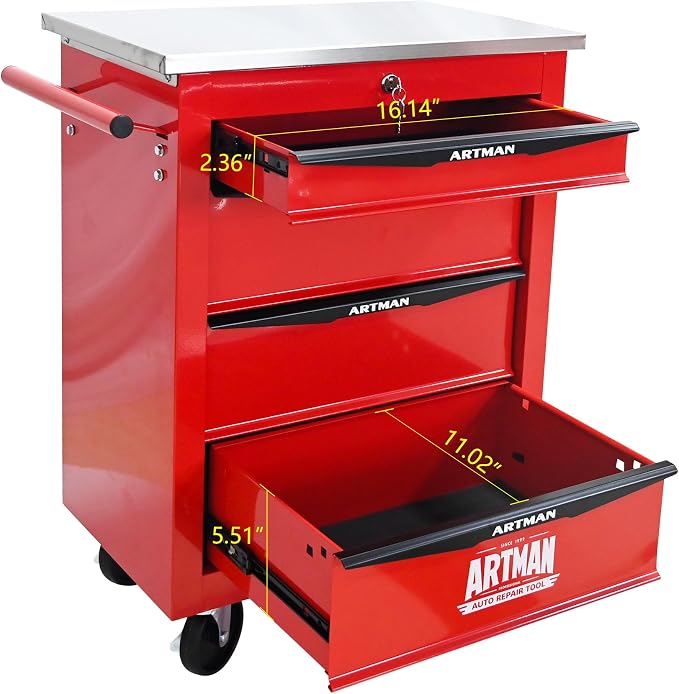 KEIKI 4 Drawers Tool Cart on Wheels,Multifunctional Rolling Tool Chest Tool Storage,Drawers Rolling Tool Trolley Organizer Tool Case for Garage, Warehouse, Workshop, Repair Shop (Red)