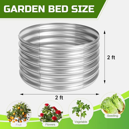 AHEONLAR 3PCS 2x2x2FT Galvanized Raised Garden Bed Kit Round Metal Flower Box Large Planter Raised Beds Outdoor Garden for Planting,Fruit,Herb Silver