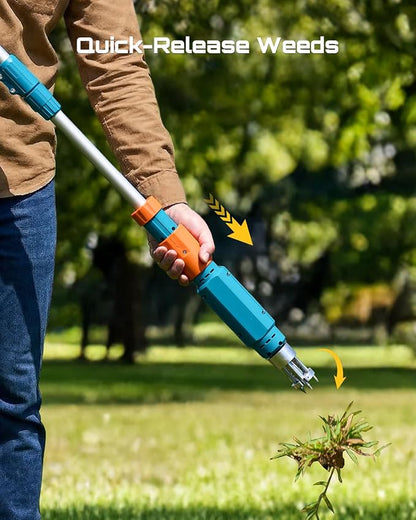 Seesii Electric Stand Up Weed Puller Tool with 2 x 2000mAh Batteries | 20V Battery Powered, Adjustable Handle, 3-Claw Steel Head, Dandelion Remover & Crabgrass Puller for Garden Lawn Yard