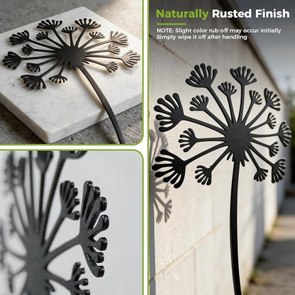 KODIBO 5-Pack Metal Garden Stakes, Black Dandelion Outdoor Yard Art Decor | Outdoor-Resistant Metal, Black Dandelion Silhouette, Matte Powder-Coated, Modern Minimalist Garden Accents for Lawn Patio
