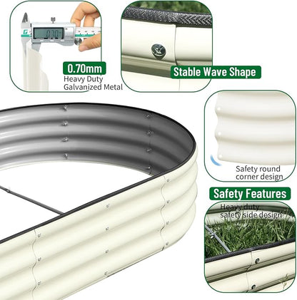SnugNiture 2 Pcs 6x3x1ft Oval Metal Raised Garden Bed for Vegetables, White | Protective rubber edging strips thickened corrugated galvanized steel