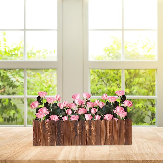 DOITOOL Wooden Picket Fence Planter Box 19.29X5.11X3.54In Window Flower Box for Home Garden Wedding Party Office Decor with Foam Inserts DIY Plant Basket Container