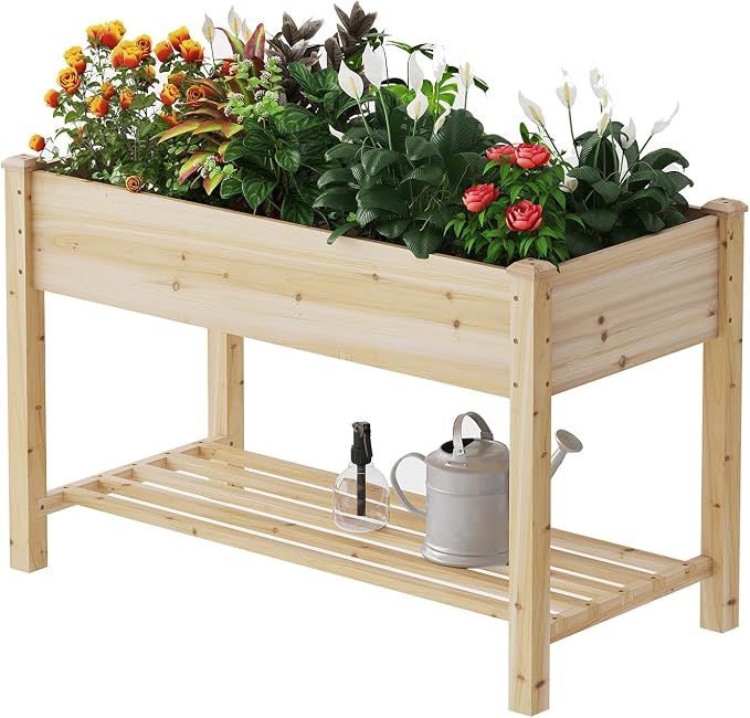Wooden Raised Garden Bed, Planter Box with Legs, Raised Planter -Grow Herbs and Vegetables Outdoors – Naturally Rot-Resistant - Unmatched Strength Lasts Years (Natural-M)