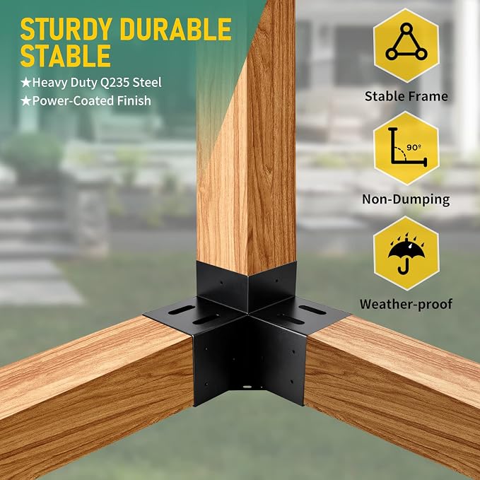 4x4 3-Way Pergola Brackets, 90° Right Angle Corner Extension Bracket Woodworks DIY Pergola kit with Black Powder Coated,Modular Sizing Gazebo Hardware for 4x4 inches Lumber(4PCS)………