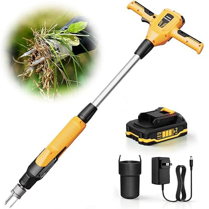 Weed Puller Tool, 21V Powerful Electric Weeder Tool with 2.0Ah Battery and Charger, Garden Tools Weed Remover Tool with 3-Claw Steel Head for Smooth Weeding, Ideal Gifts for Men Women Mom Dad, Yellow