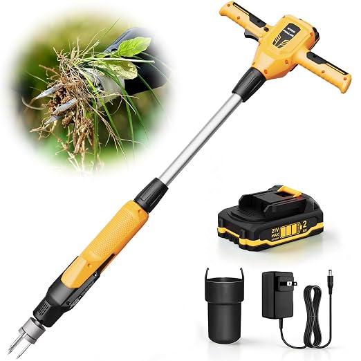 Weed Puller Tool, 21V Powerful Electric Weeder Tool with 2.0Ah Battery and Charger, Garden Tools Weed Remover Tool with 3-Claw Steel Head for Smooth Weeding, Ideal Gifts for Men Women Mom Dad, Yellow