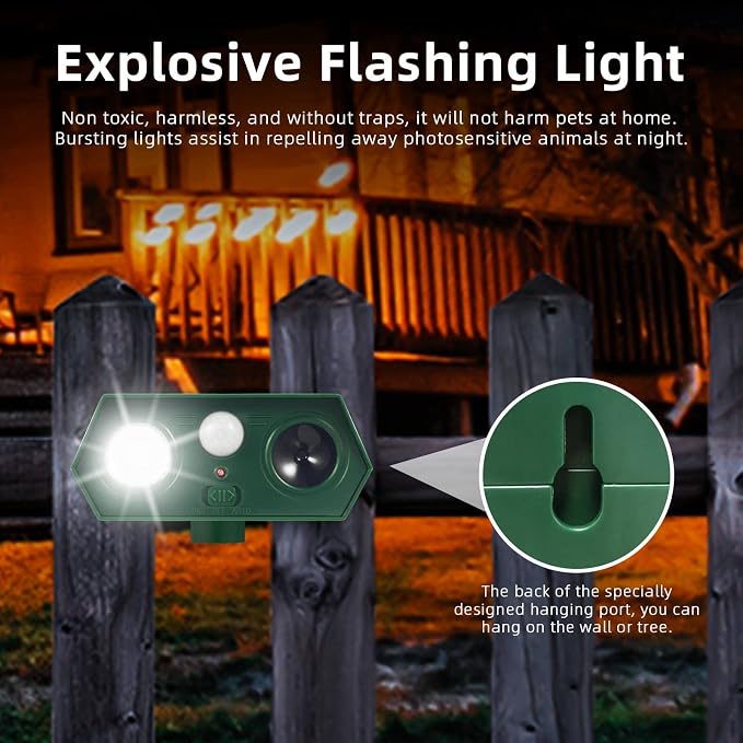 2026 Sonic Fortress Pro Deer Repellent Devices, Solar Ultrasonic Racoon Squirrel Repellent Outdoor Motion Activated Animal Repeller Cat Deterrent Light to Scare Rabbit Skunk Dog Out of Garden Yard(4)
