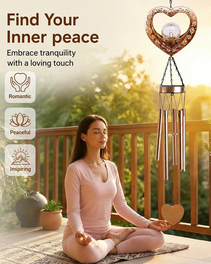 Nacome Solar Heart Wind Chimes for Outside: Weatherproof Metal Outdoor Decor Easy Hanging for Garden Patio Tree Window - Melodious Mother's Day Birthday Gifts for Mom Women Mom Grandma Her Wife
