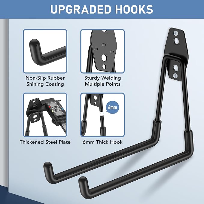 Garage Hooks, Anti-Slip Heavy Duty Wall Mount Hooks, 30-Pack | Hanging Storage for Bikes, Ladders, Hoses, Ropes, Garden Tools - For Warehouse, Workshop, Shed, Shop, Yard