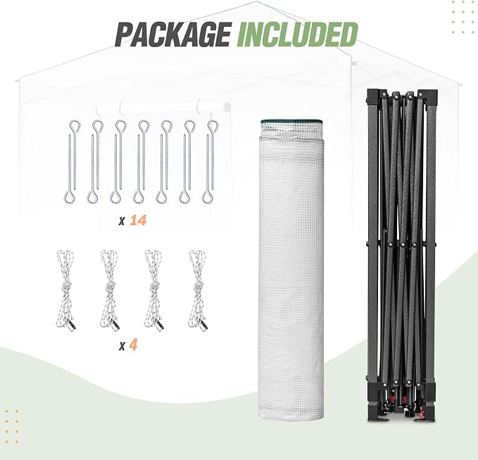 EAGLE PEAK 10x10 Portable Walk in Greenhouse, Pop Up Indoor Outdoor Greenhouse, Green House Kit with Zippered Roll-Up Doors and Windows, PE Cover, Clear/White