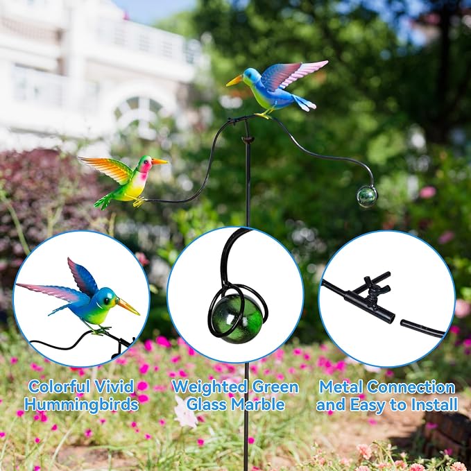 Hummingbird Metal Garden Stakes, in Motion Spinner Garden Balancing Stake, 46 Inch Bird Balancer Stake for Spring Outdoor Yard Art Decorations