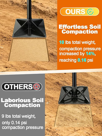 Heavy-Duty Steel Tamper, 8x8 Inch Laborsaving Ergonomic Hand Soil Tamper, Garden Landscaping Tool for Ground & Gravel Leveling Dirt Compactor, 48 Inches Total