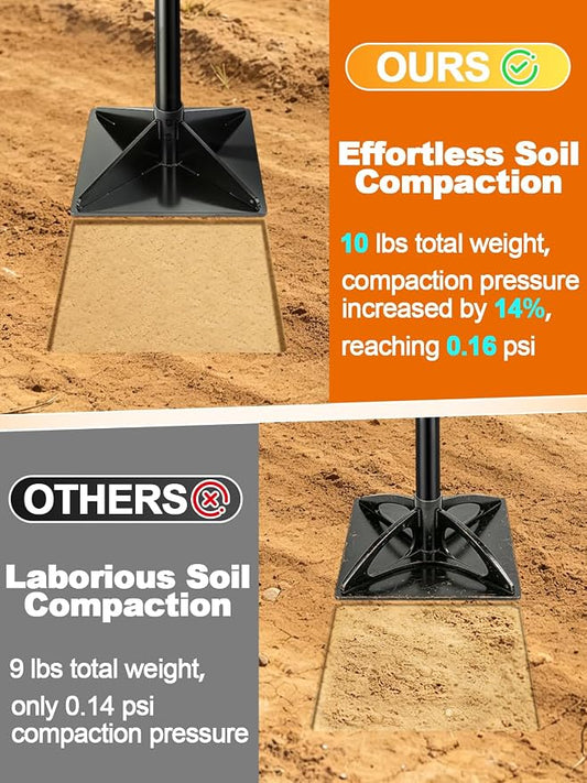 Heavy-Duty Steel Tamper, 8x8 Inch Laborsaving Ergonomic Hand Soil Tamper, Garden Landscaping Tool for Ground & Gravel Leveling Dirt Compactor, 48 Inches Total