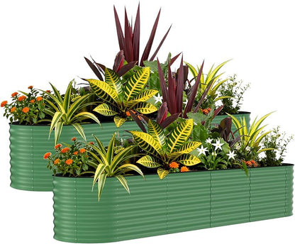 GarveeTech Oval Raised Garden Bed 8x4x2 ft - 0.6mm Thick Metal Raised Bed, Rust & Corrosion Resistant, Open Bottom for Drainage, Anti-Cut Strip Included, for Vegetables Flowers Planting, 2 PCS