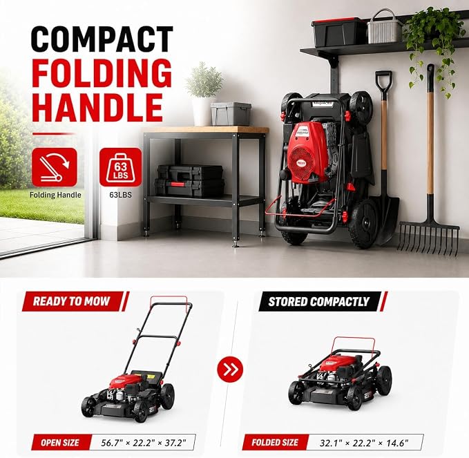 AMERISUN 21" Gas Lawn Mower, 144cc 4-Stroke, 2-in-1 Mulch & Side Discharge, 6 Height Adjustment, Lightweight Push Mower for Backyard Lawn Care
